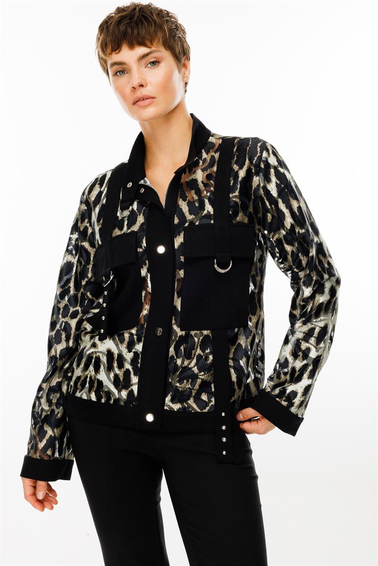 Modailgi  Dik Yakalı Düz Örme Kumaş Garnili Fermuarlı Tunik Haki