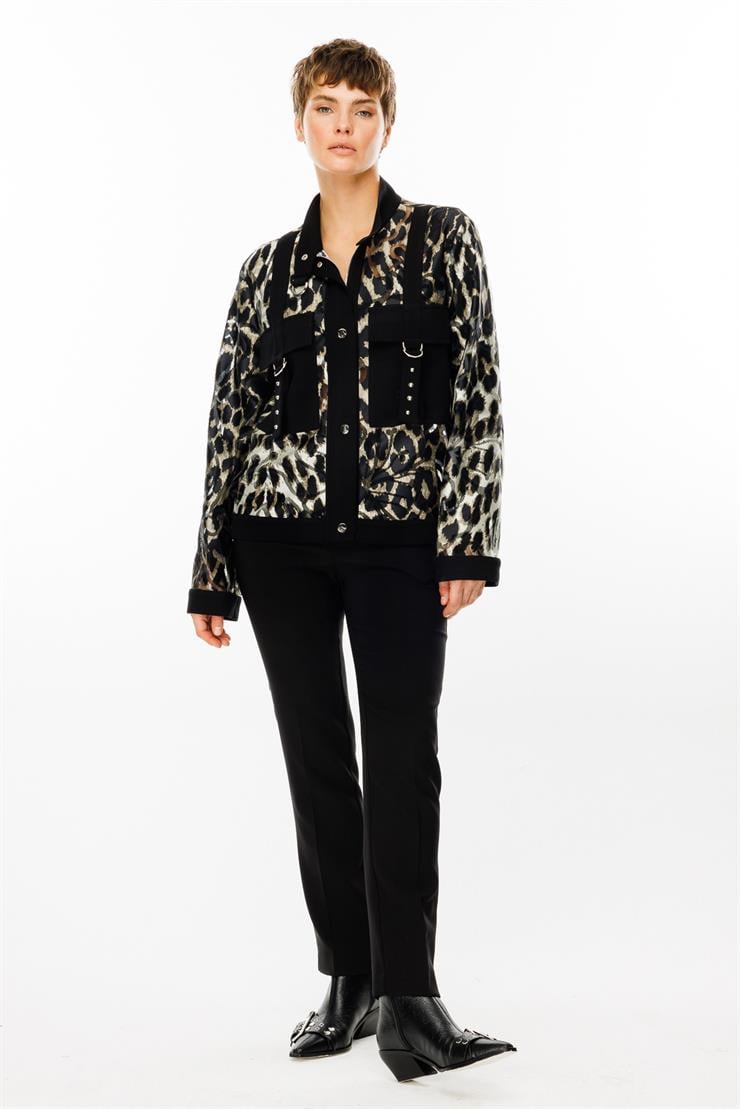 Modailgi  Dik Yakalı Düz Örme Kumaş Garnili Fermuarlı Tunik Haki