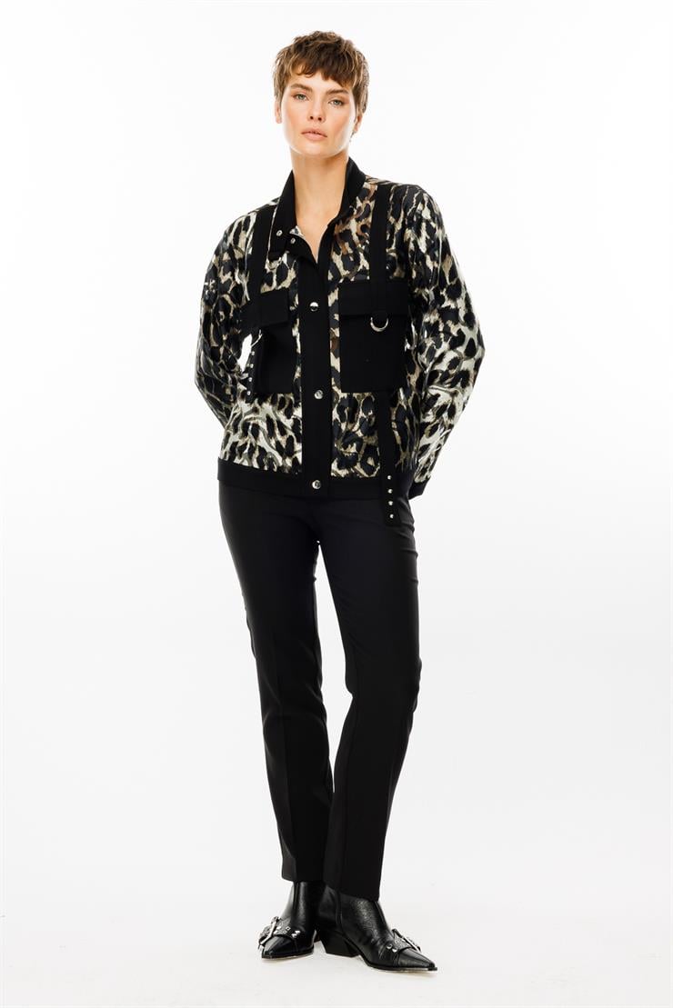 Modailgi  Dik Yakalı Düz Örme Kumaş Garnili Fermuarlı Tunik Haki