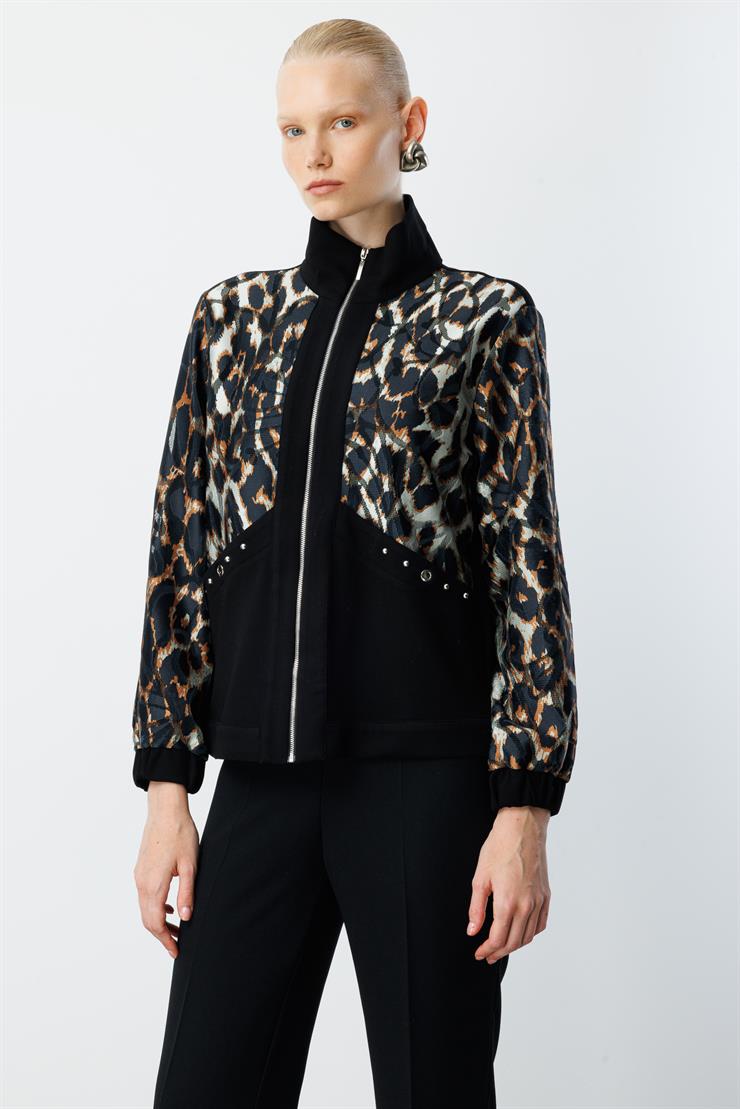 Modailgi  Dik Yakalı Trok Detaylı Fermuarlı Tunik Taba