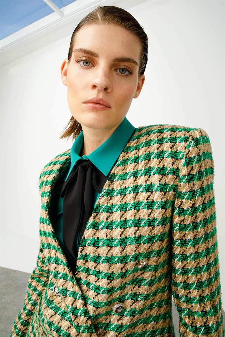 Modailgi  Dokulu Kumaş V Yaka Ceket Yeşil