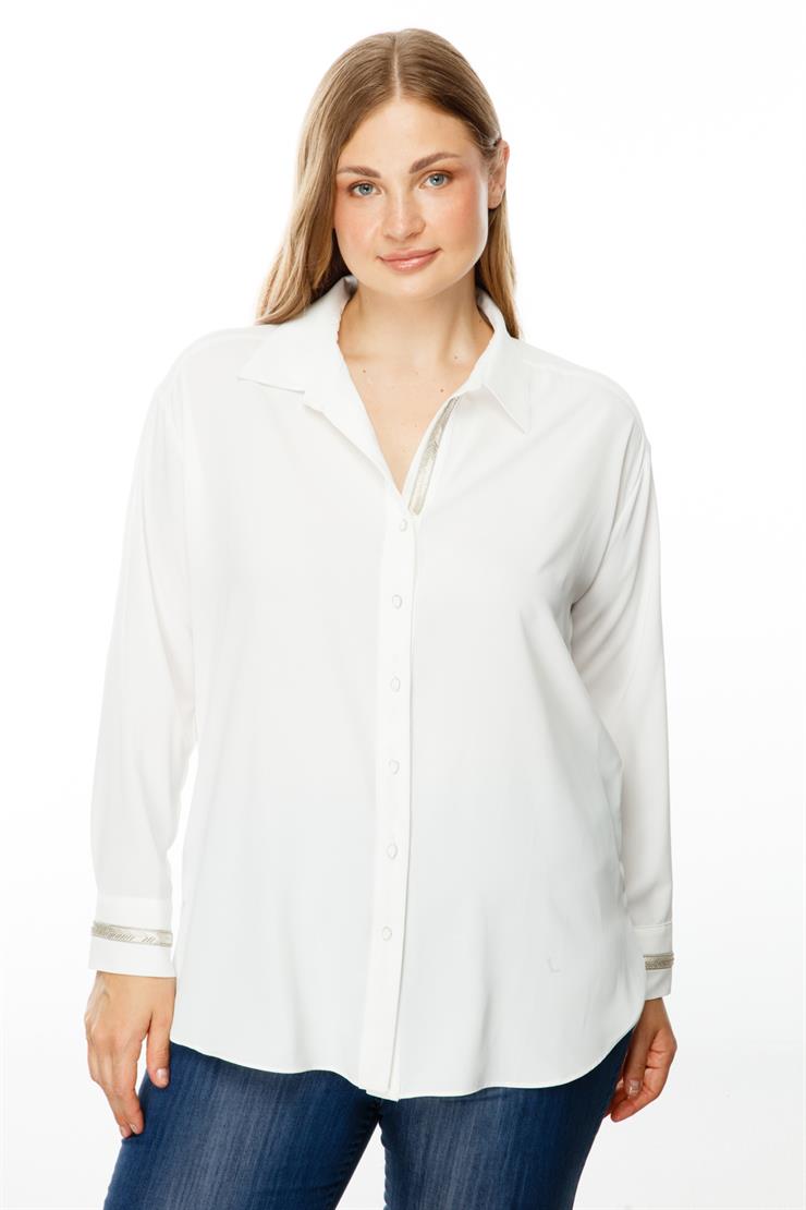 Modailgi  Düşük Omuz Robalı Taş Detaylı Gömlek Ekru