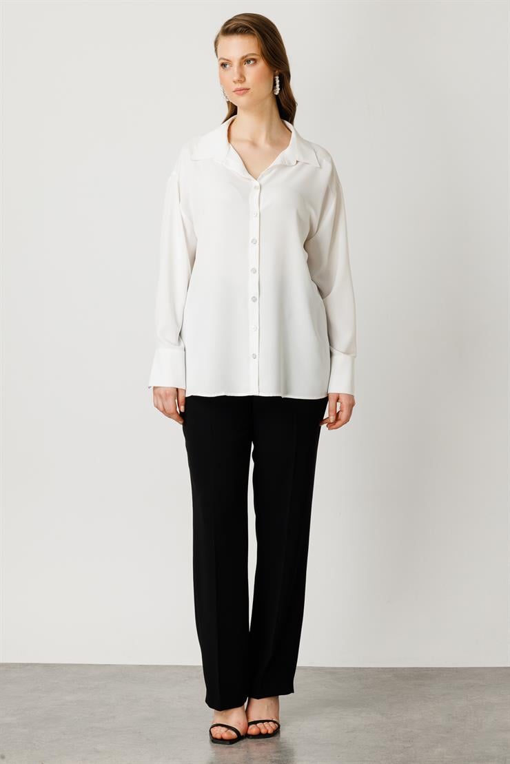 Modailgi  Düşük Omuz Salaş Gömlek Ekru