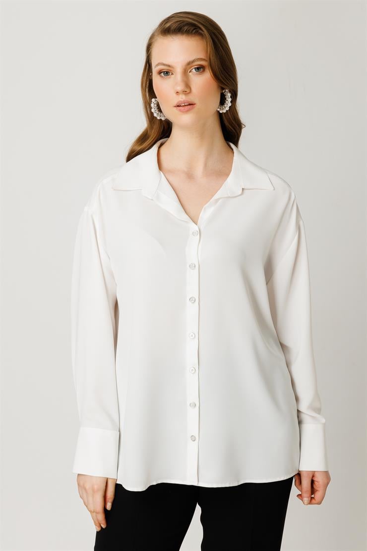 Modailgi  Düşük Omuz Salaş Gömlek Ekru