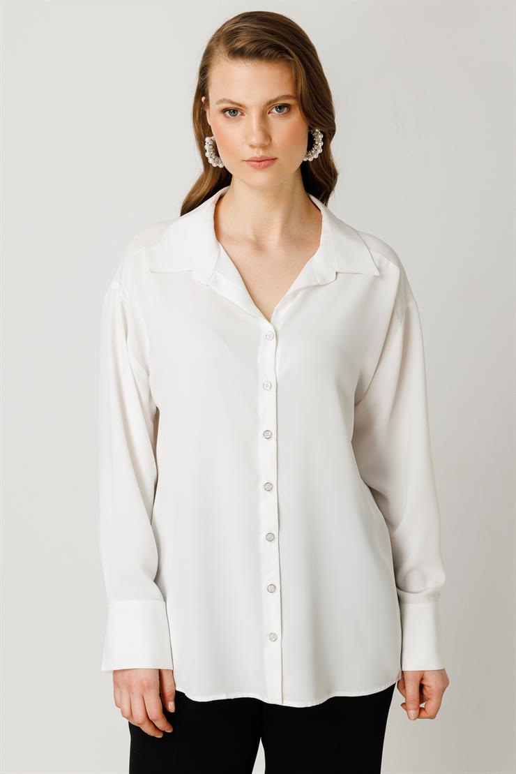 Modailgi  Düşük Omuz Salaş Gömlek Ekru
