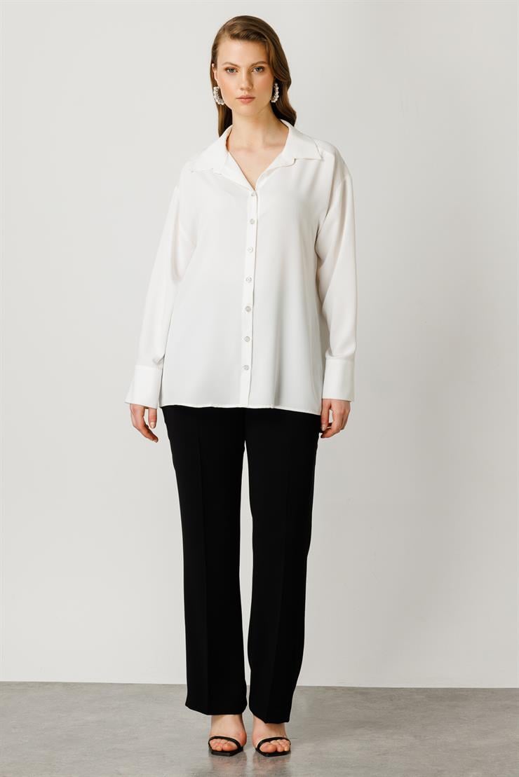 Modailgi  Düşük Omuz Salaş Gömlek Ekru