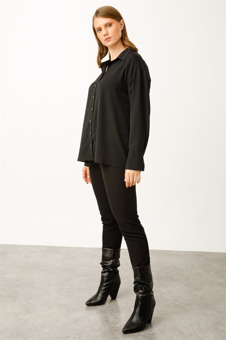 Modailgi  Düşük Omuz Salaş Gömlek Siyah