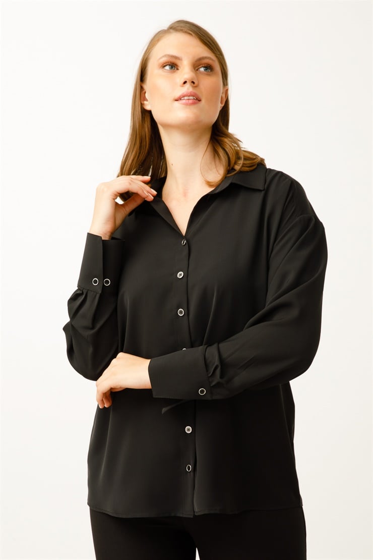 Modailgi  Düşük Omuz Salaş Gömlek Siyah