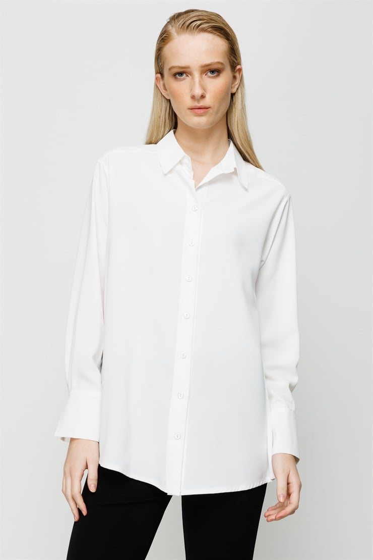 Modailgi  Düşük Omuzlu Salaş Gömlek Ekru