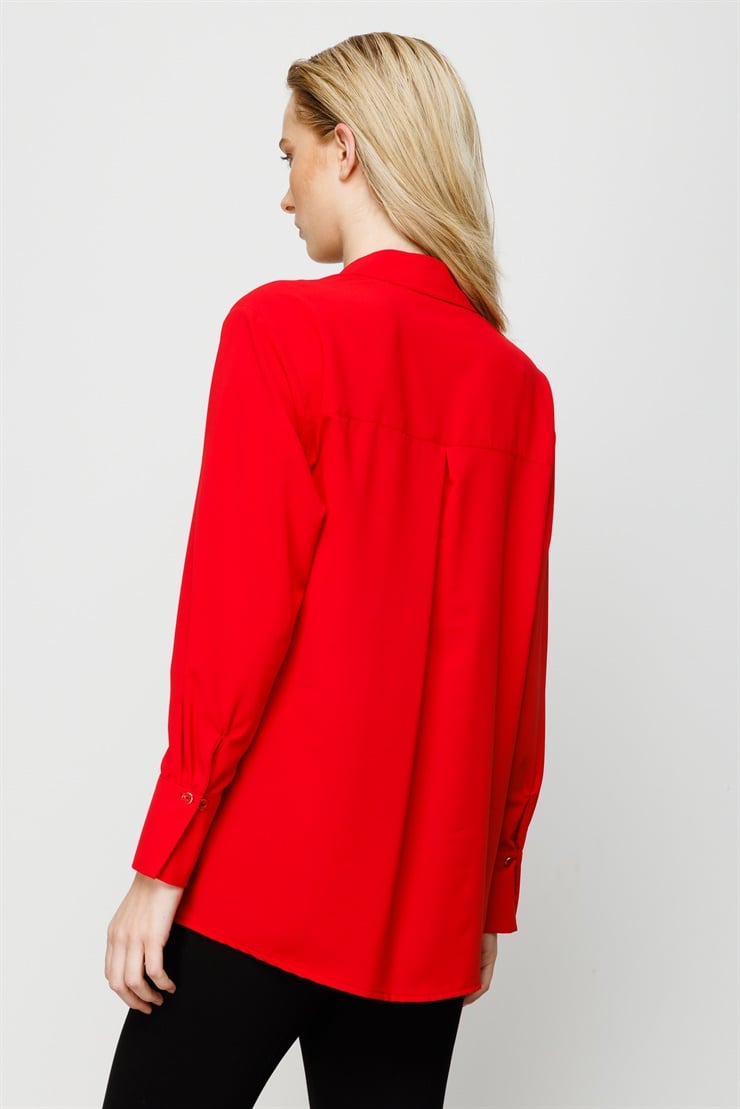 Modailgi  Düşük Omuzlu Salaş Gömlek Kırmızı