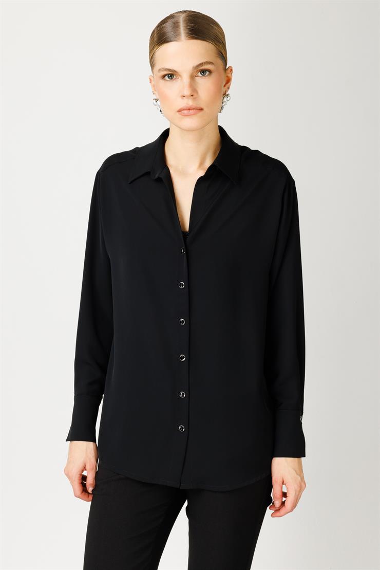 Modailgi  Düşük Omuzlu Salaş Gömlek Siyah