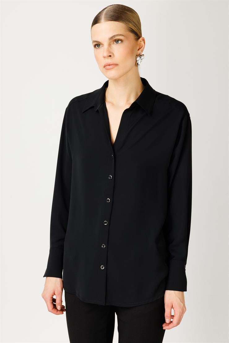 Modailgi  Düşük Omuzlu Salaş Gömlek Siyah