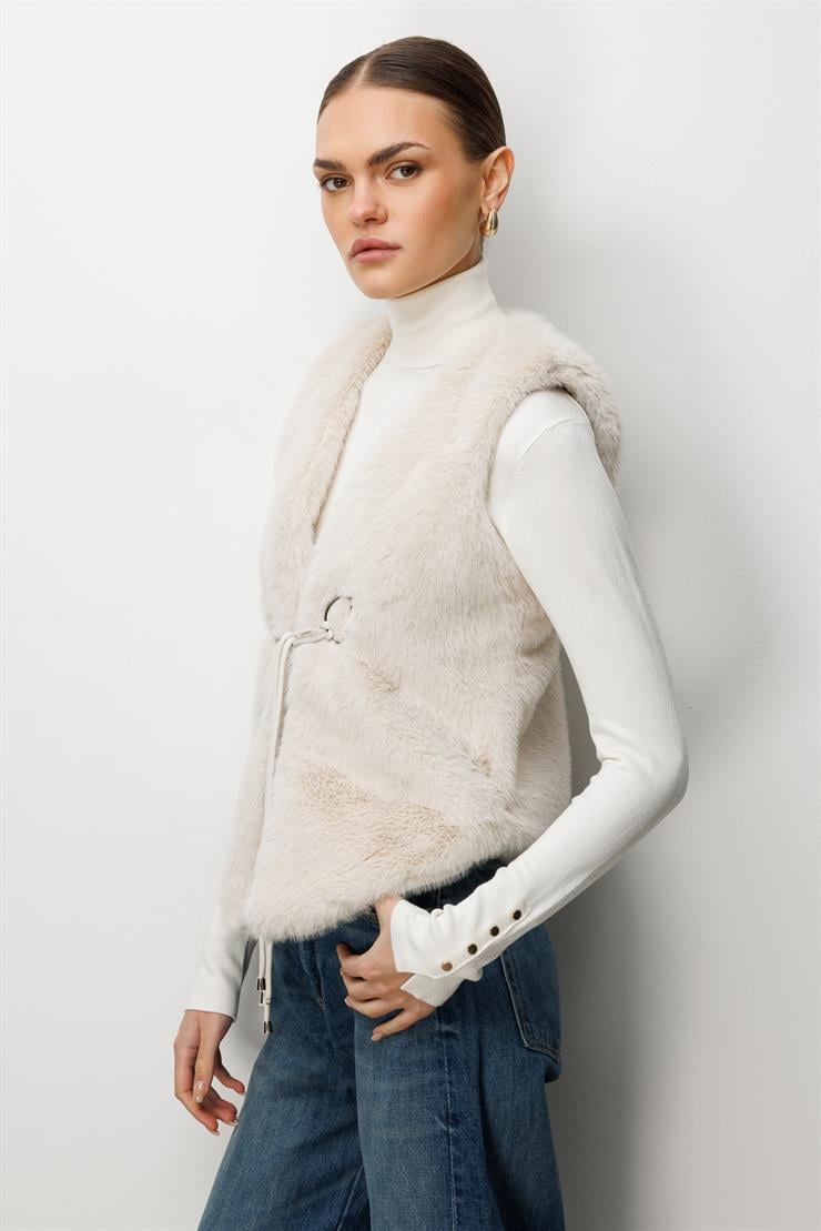 Modailgi  Düz Kısa Peluş Yelek Kemik