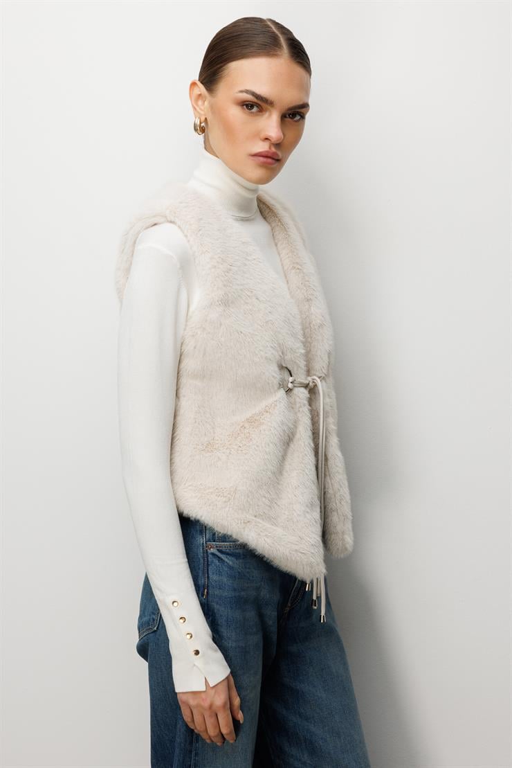 Modailgi  Düz Kısa Peluş Yelek Kemik