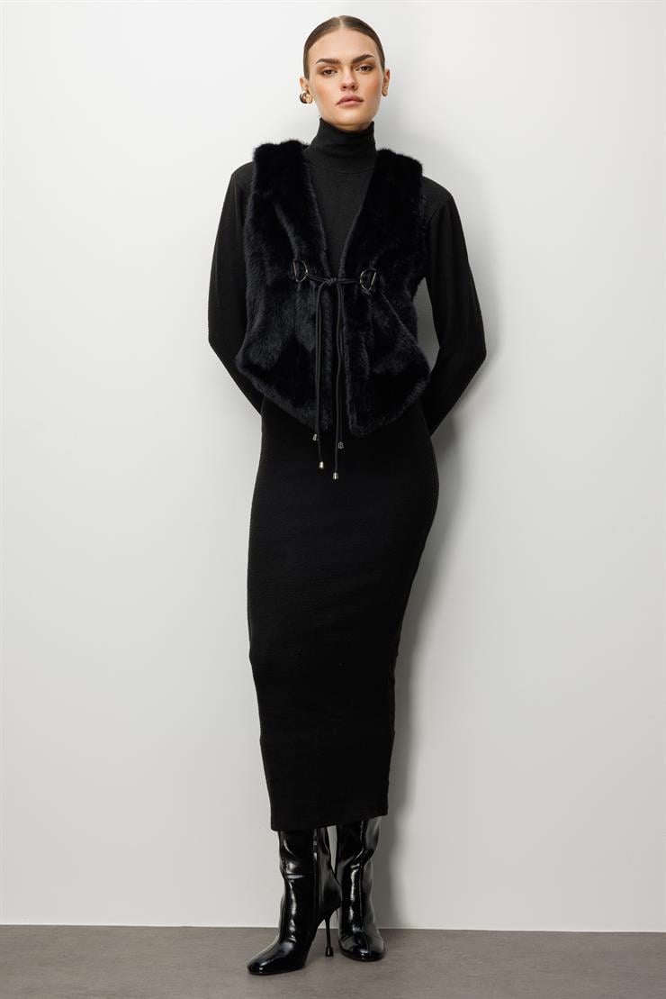 Modailgi  Düz Kısa Peluş Yelek Siyah