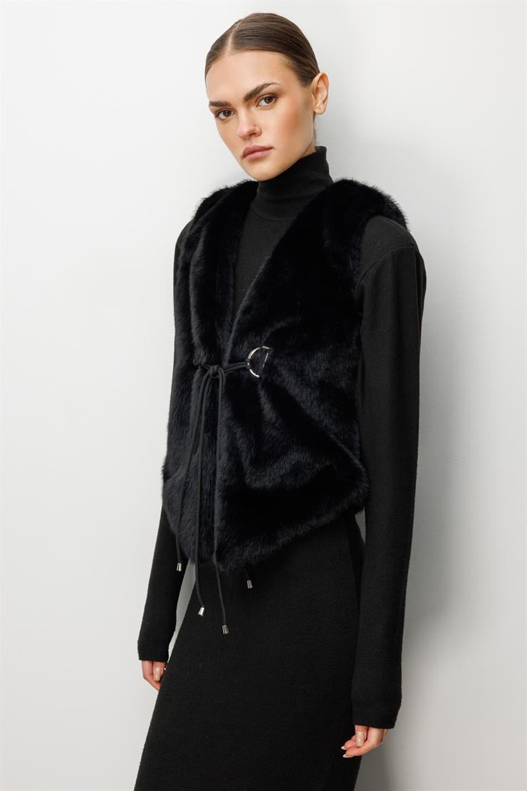 Modailgi  Düz Kısa Peluş Yelek Siyah