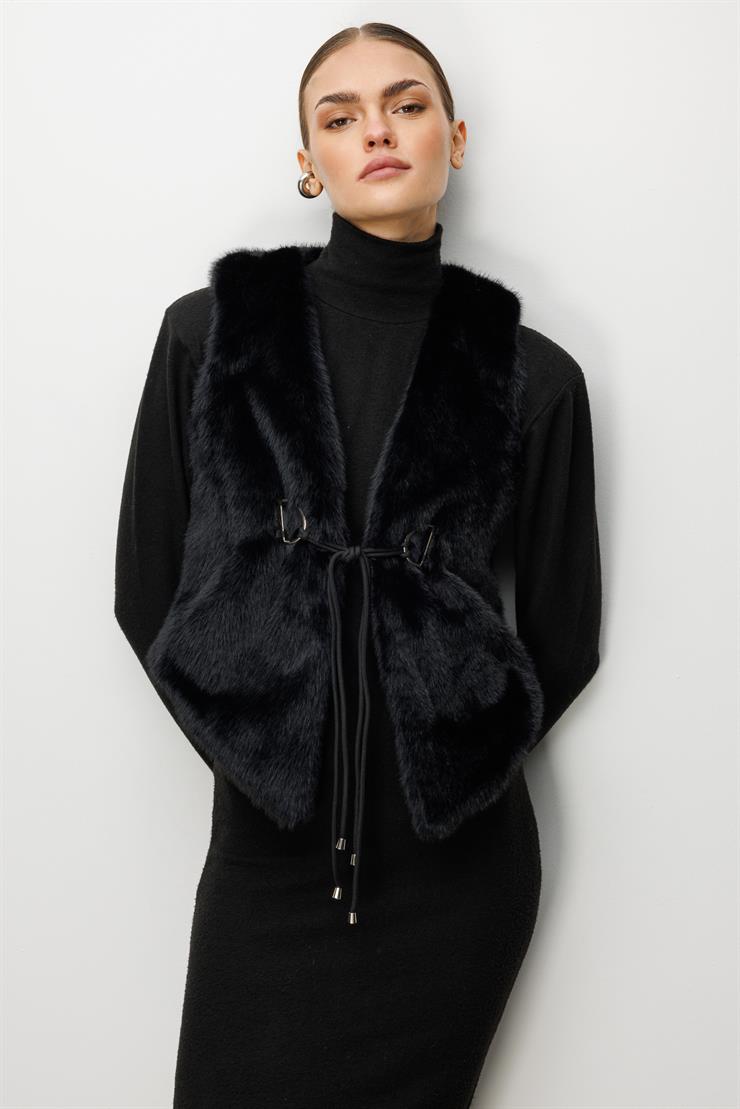 Modailgi  Düz Kısa Peluş Yelek Siyah