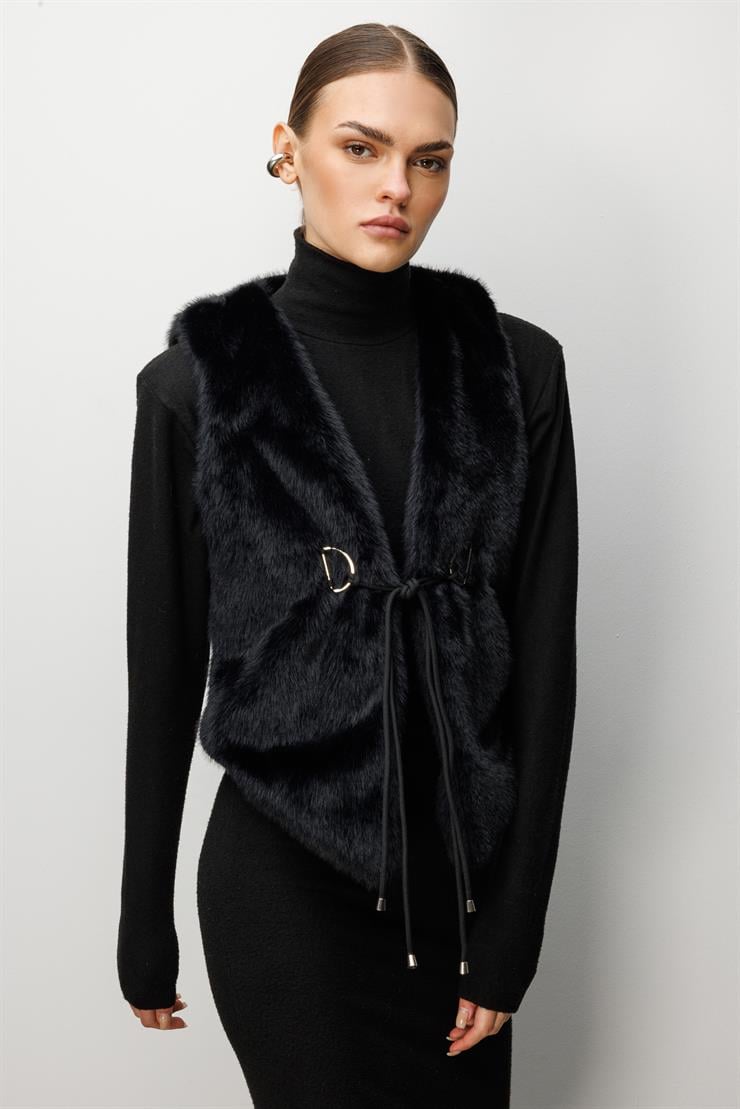 Modailgi  Düz Kısa Peluş Yelek Siyah