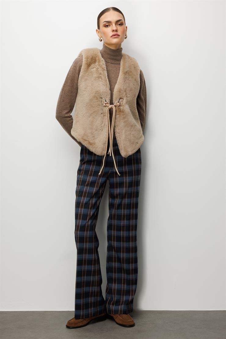 Modailgi  Düz Kısa Peluş Yelek Vizon