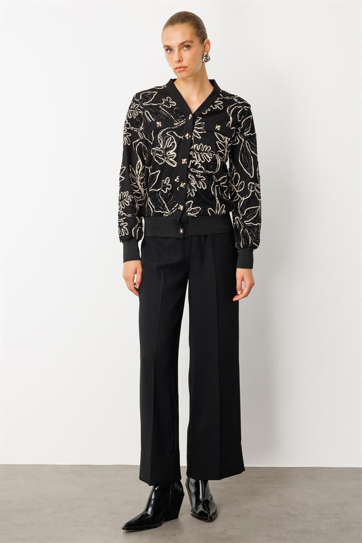 Modailgi  Düz Kumaş Garni Detaylı Fermuar Kapamalı Torba Cepli Kordone Ceket Gold