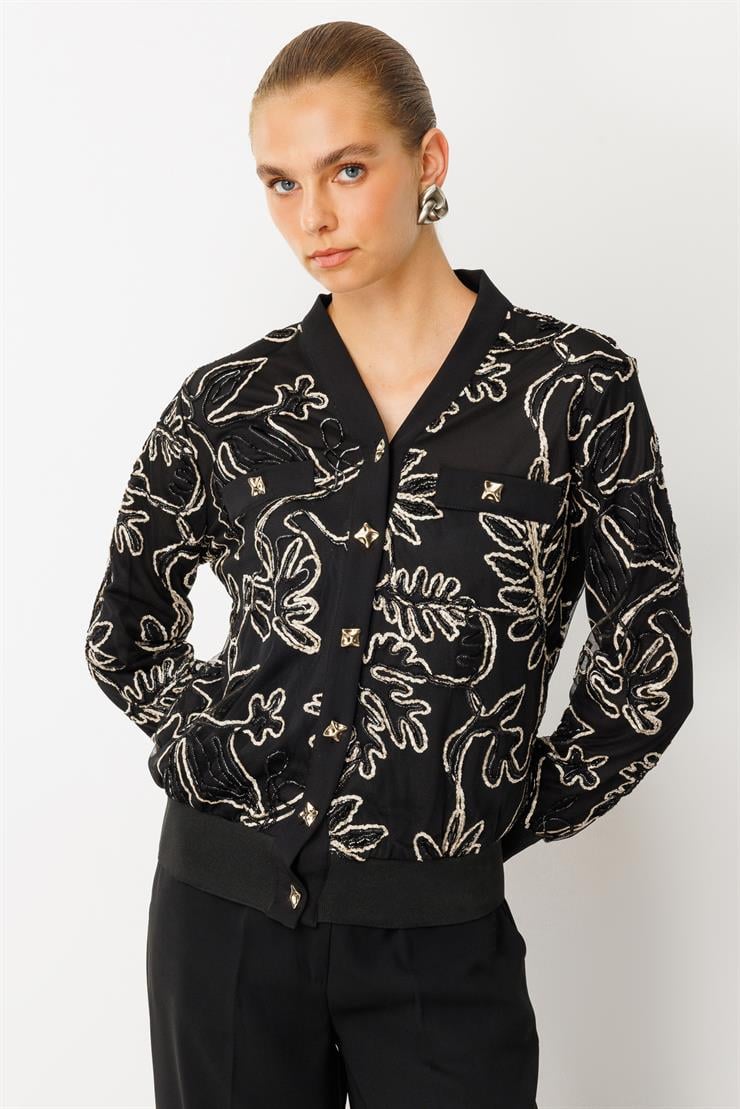 Modailgi  Düz Kumaş Garni Detaylı Fermuar Kapamalı Torba Cepli Kordone Ceket Gold