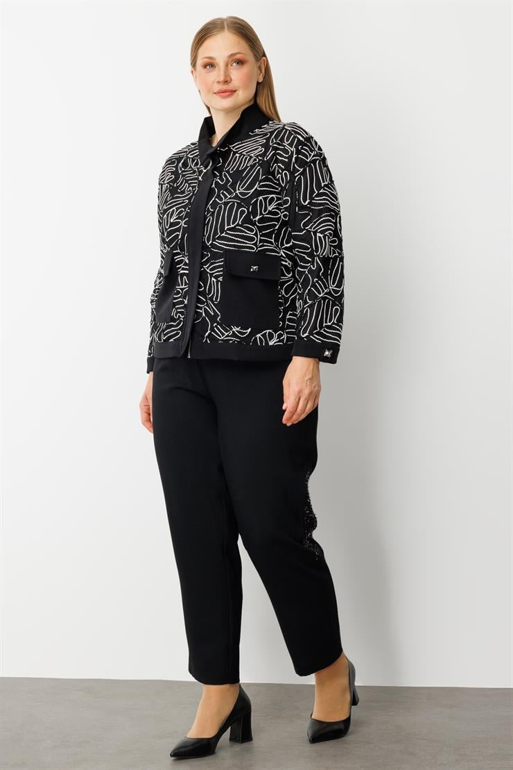 Modailgi  Düz Kumaş Garni Detaylı Fermuar Kapamalı Torba Cepli Kordone Gömlek Siyah