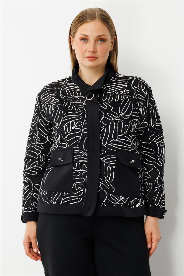 Modailgi  Düz Kumaş Garni Detaylı Fermuar Kapamalı Torba Cepli Kordone Gömlek Siyah