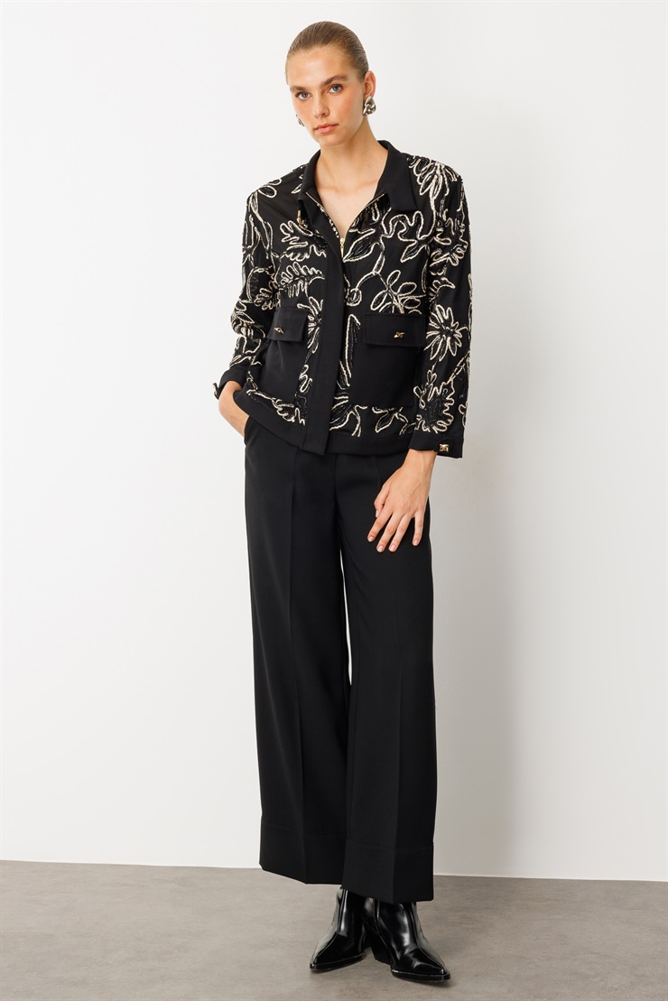 Modailgi  Düz Kumaş Garni Detaylı Fermuar Kapamalı Torba Cepli Kordone Ceket Gold