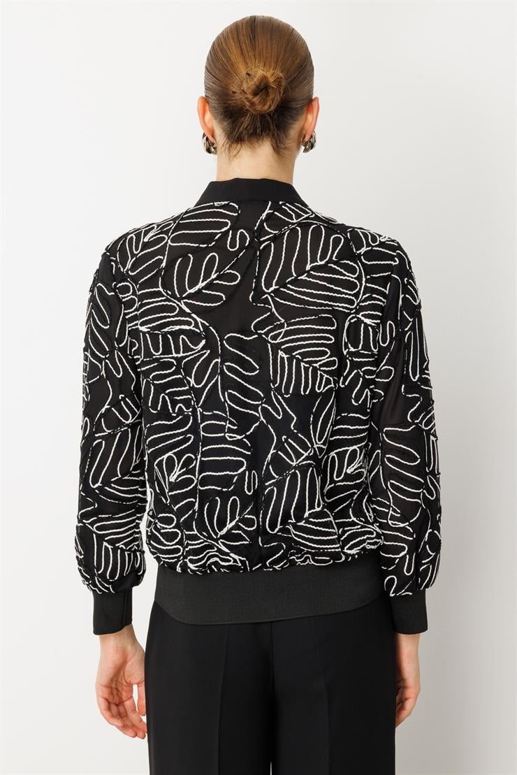 Modailgi  Düz Kumaş Garni Detaylı Fermuar Kapamalı Torba Cepli Kordone Ceket Siyah