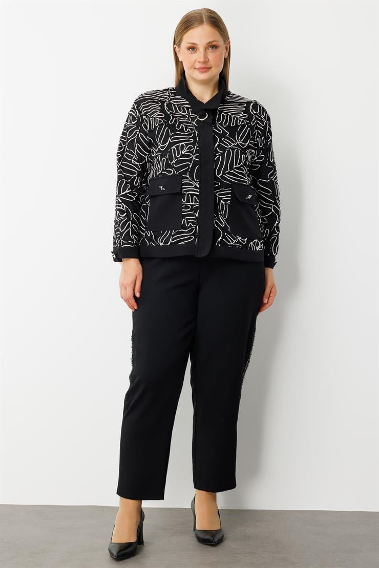 Modailgi  Düz Kumaş Garni Detaylı Fermuar Kapamalı Torba Cepli Kordone Gömlek Siyah