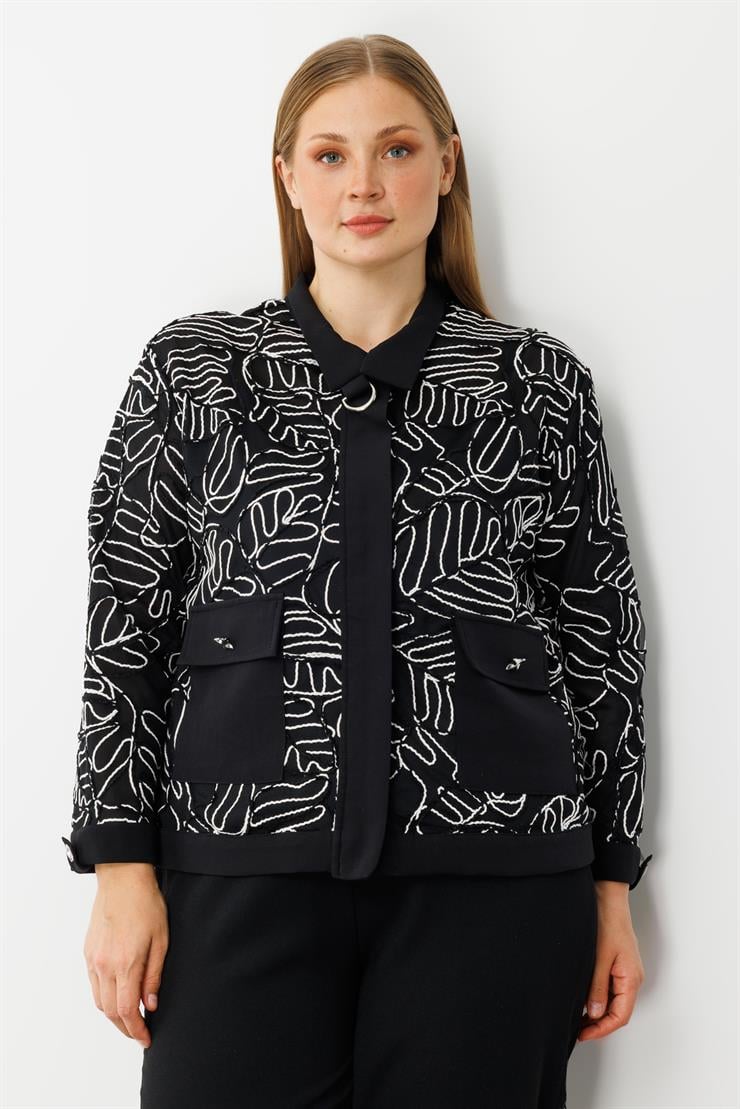 Modailgi  Düz Kumaş Garni Detaylı Fermuar Kapamalı Torba Cepli Kordone Gömlek Siyah