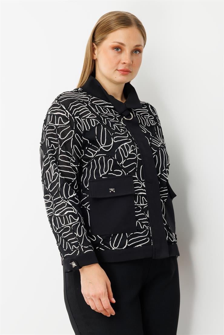 Modailgi  Düz Kumaş Garni Detaylı Fermuar Kapamalı Torba Cepli Kordone Gömlek Siyah