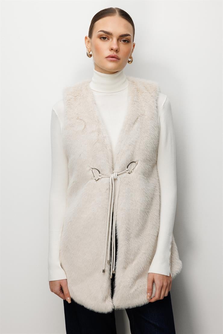 Modailgi  Düz Uzun Peluş Yelek Kemik