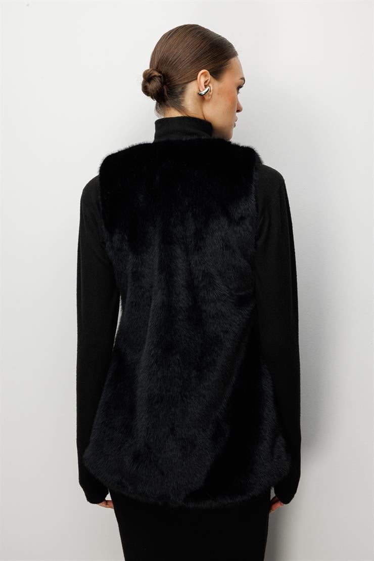 Modailgi  Düz Uzun Peluş Yelek Siyah