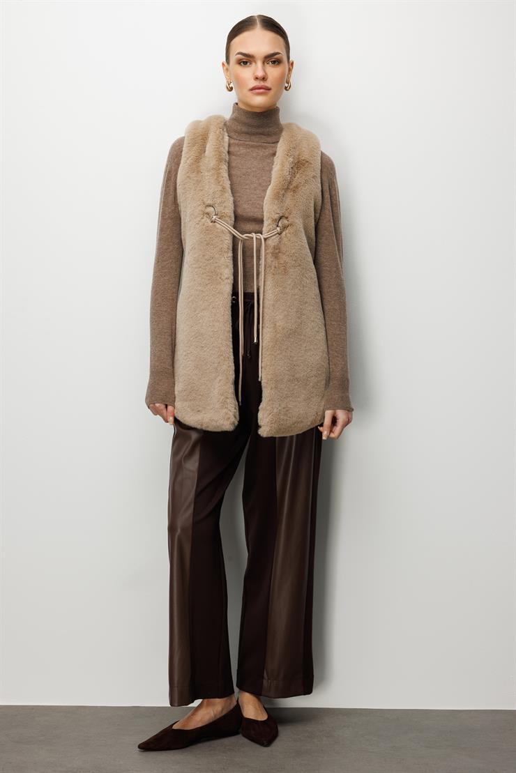 Modailgi  Düz Uzun Peluş Yelek Vizon