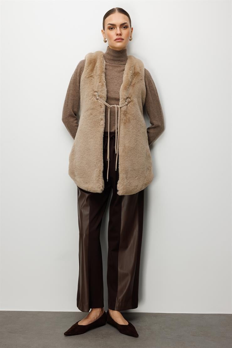 Modailgi  Düz Uzun Peluş Yelek Vizon