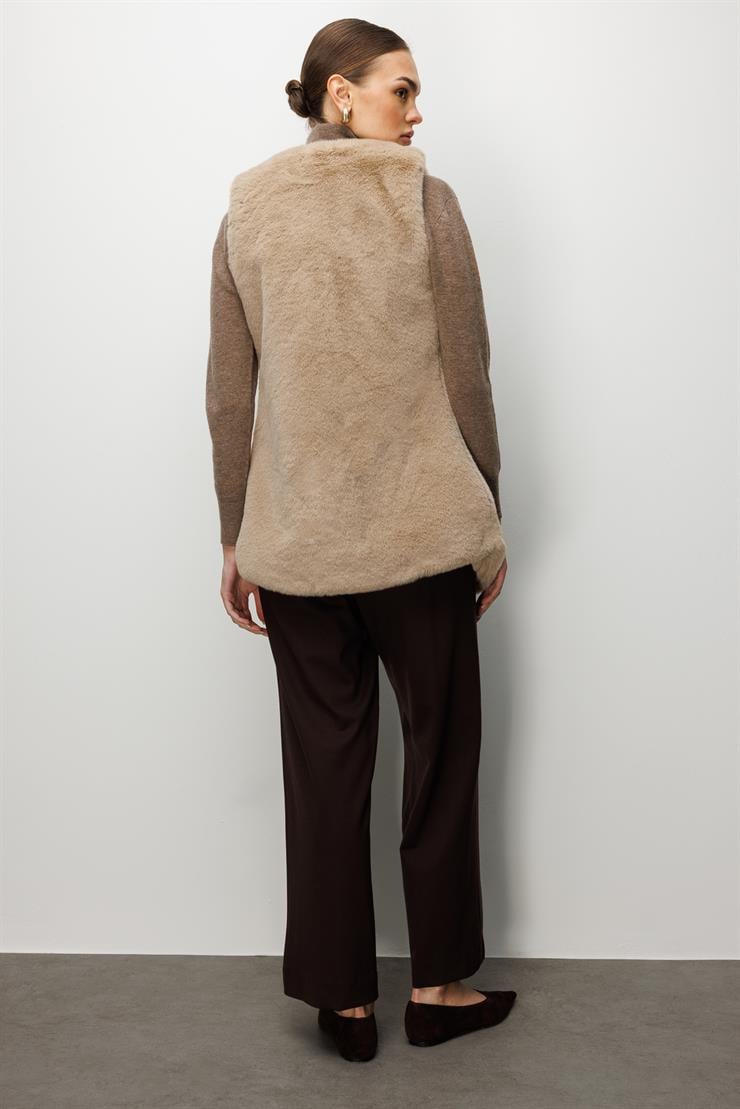 Modailgi  Düz Uzun Peluş Yelek Vizon