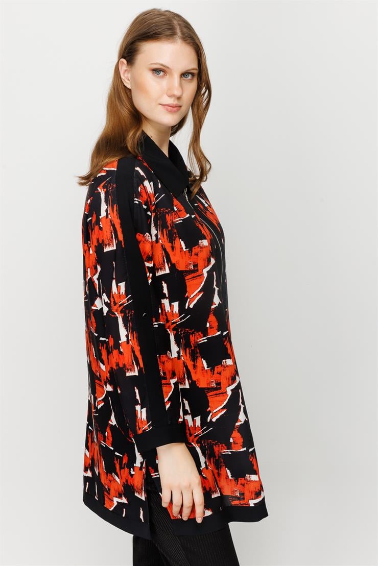Modailgi  Emprime Desen Fermuarlı Tunik Tarçın