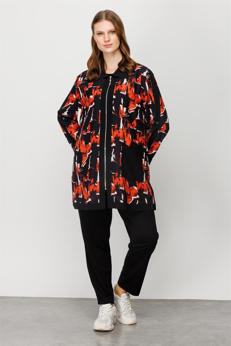 Modailgi  Emprime Desen Fermuarlı Tunik Tarçın