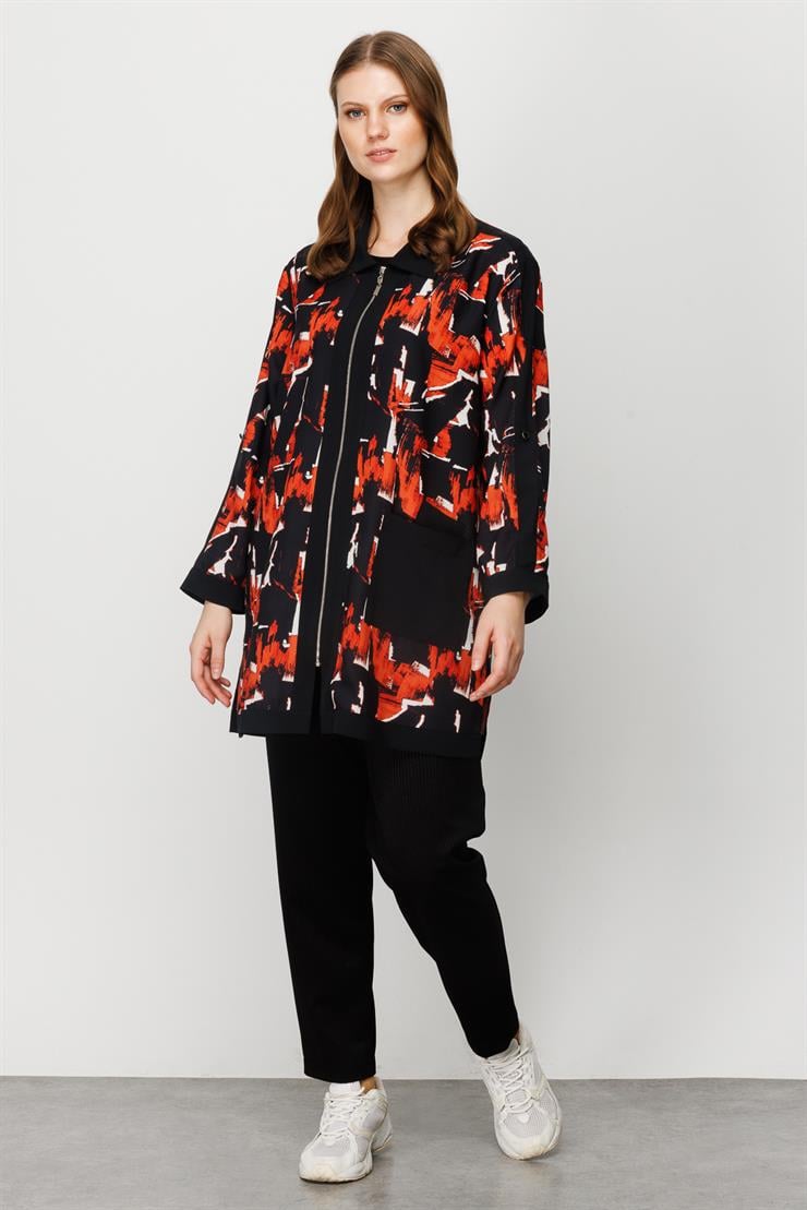 Modailgi  Emprime Desen Fermuarlı Tunik Tarçın