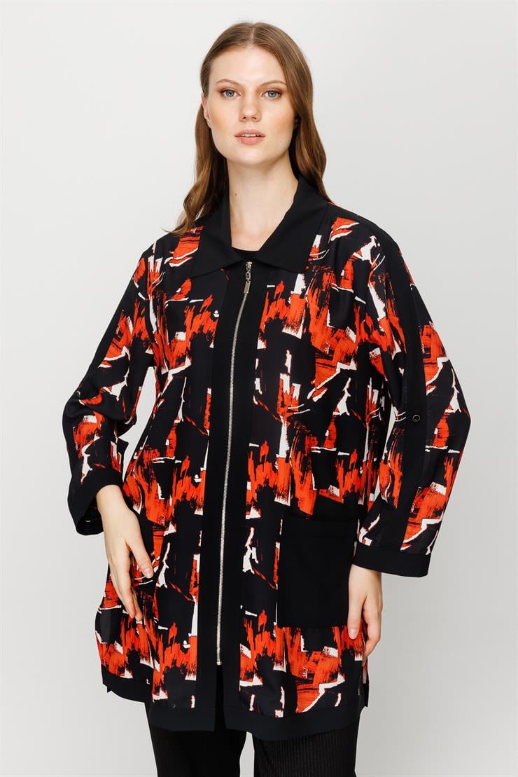 Modailgi  Emprime Desen Fermuarlı Tunik Tarçın