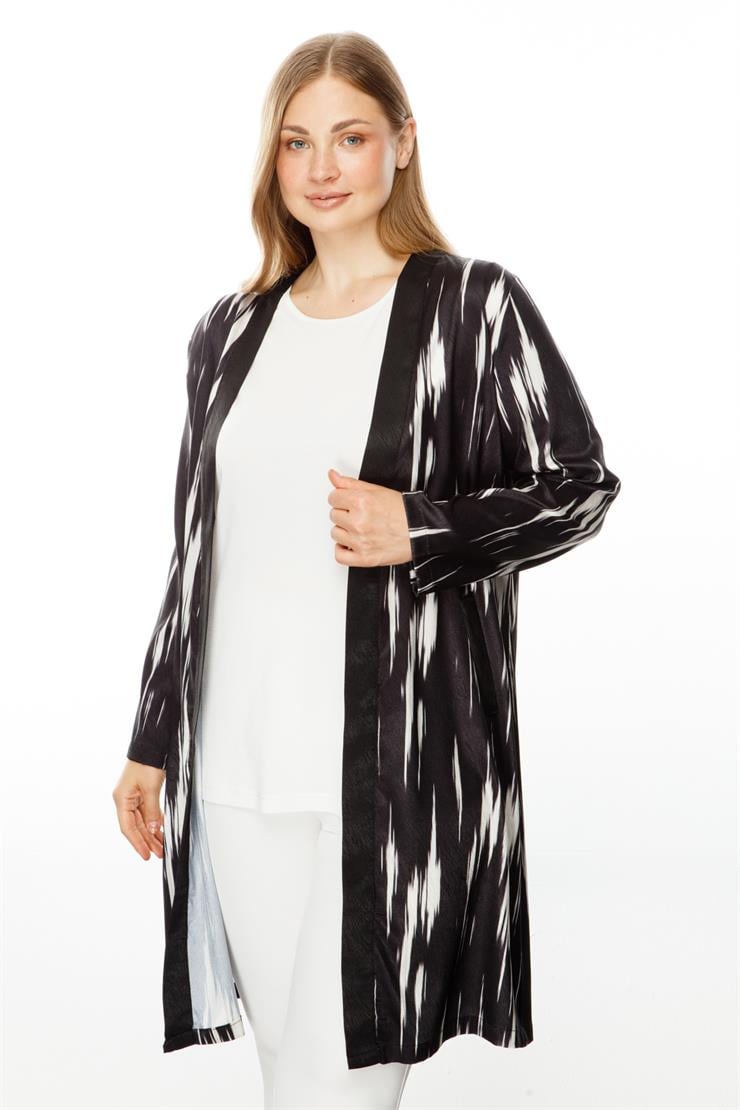 Modailgi  Emprime Desen Jakarlı İkili Uzun Tunik Siyah