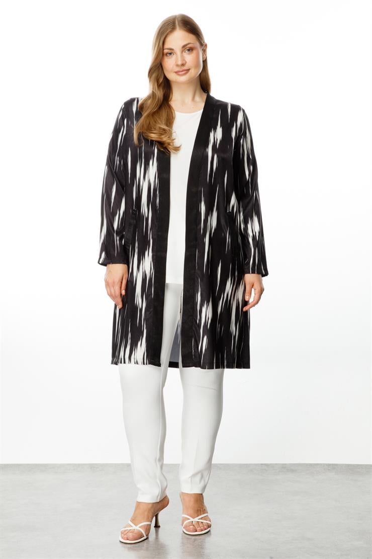 Modailgi  Emprime Desen Jakarlı İkili Uzun Tunik Siyah