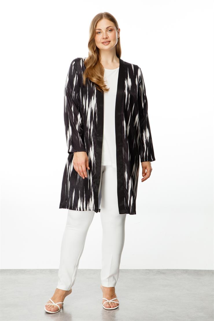 Modailgi  Emprime Desen Jakarlı İkili Uzun Tunik Siyah