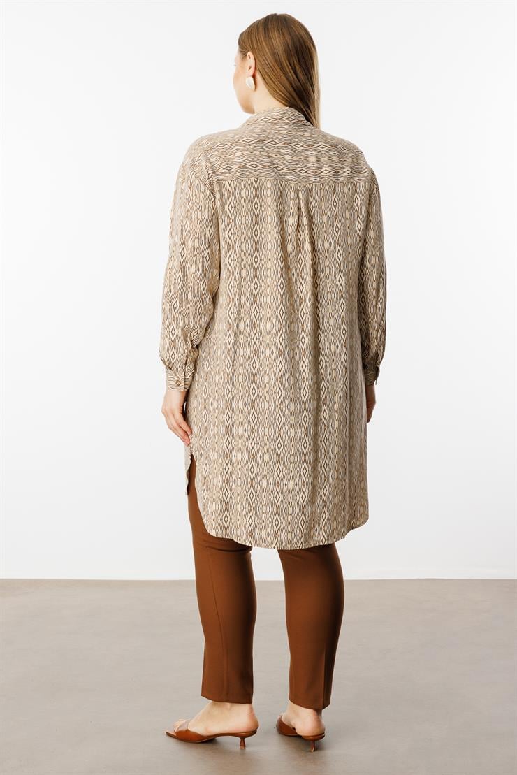 Modailgi  Emprime Desenli Uzun Tunik Bej