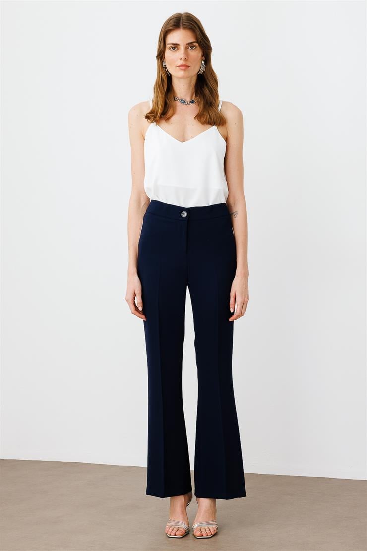 Modailgi  Enkürüsteli Bol Paça Pantolon - 7016 Lacivert