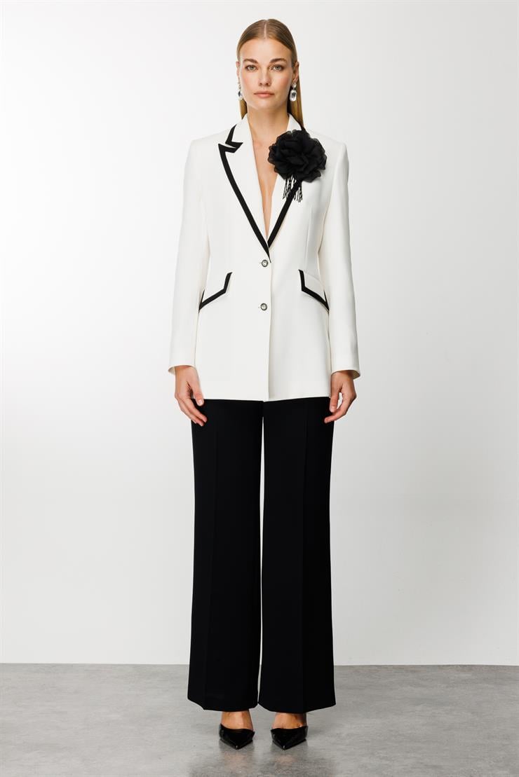 Modailgi  Enkürüsteli Çift Düğme Ceket Ekru