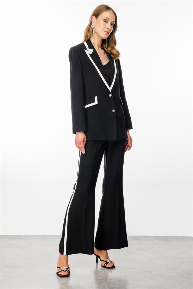 Modailgi  Enkürüsteli Çift Düğme Ceket Siyah