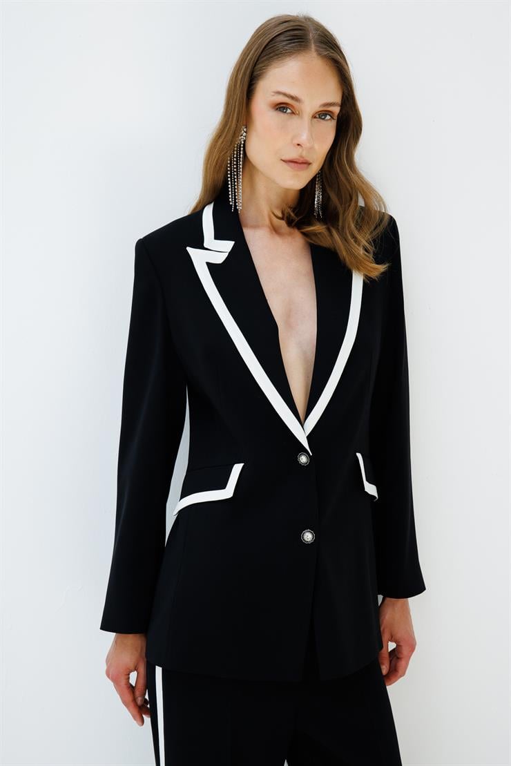 Modailgi  Enkürüsteli Çift Düğme Ceket Siyah