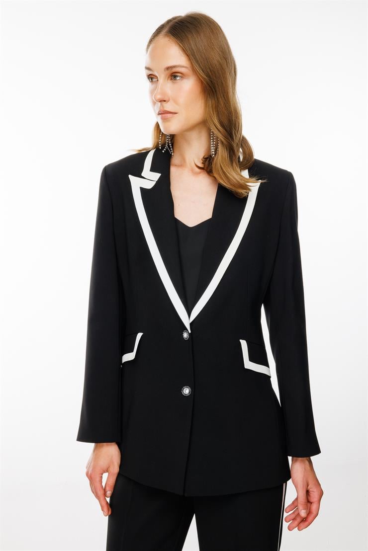 Modailgi  Enkürüsteli Çift Düğme Ceket Siyah